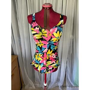 Maxine of hollywood one piece swimsuit floral pink yellow blue